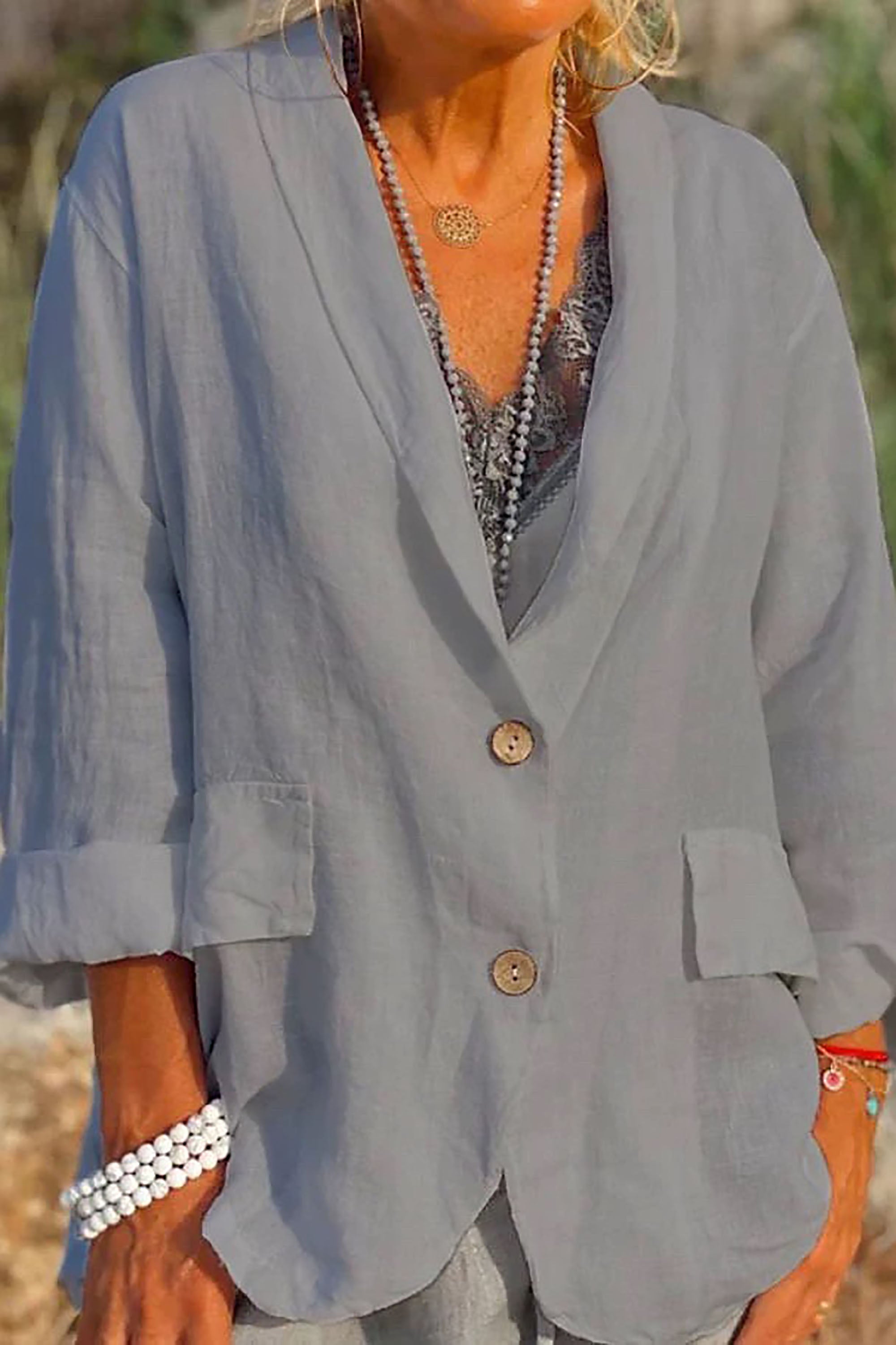 Linnedamejakke med Knapper til Forår