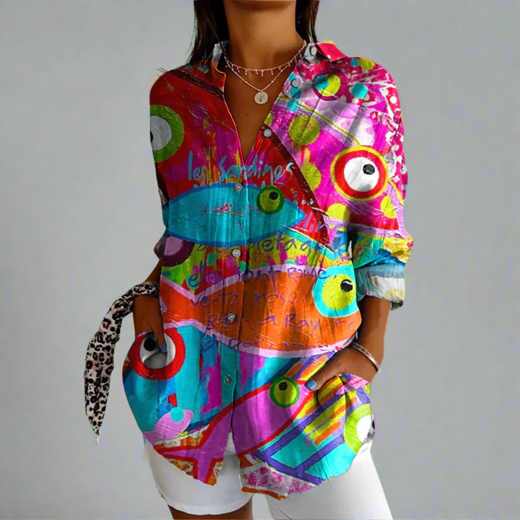 Delia | Klassisk Bluse i Kvalitetsstof med Håndlavede Detaljer