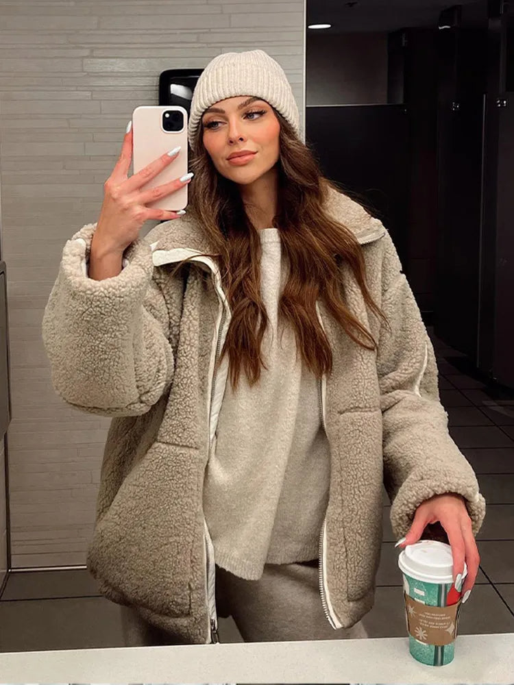 Josefine | Varm Dame Teddyjakke med Lynlås