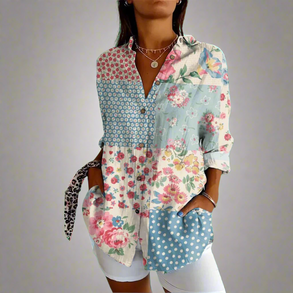 Delia | Klassisk Bluse i Kvalitetsstof med Håndlavede Detaljer