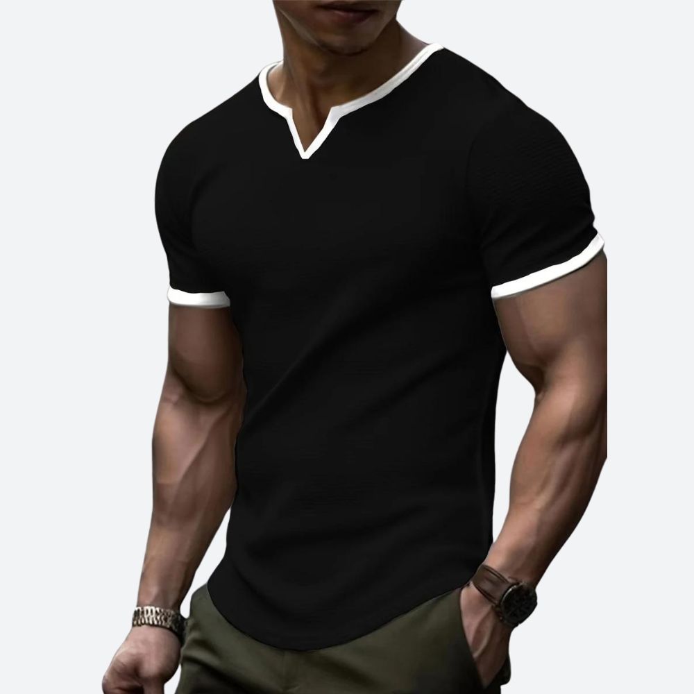 V-Hals T-shirt i Waffle-Strik