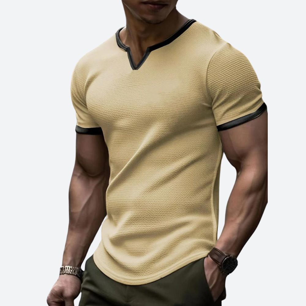 V-Hals T-shirt i Waffle-Strik