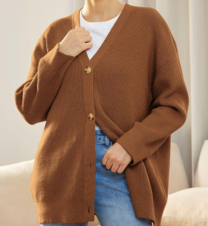 Martha | Kvinders Ribstrikket Cardigan med Knapper Plus Size