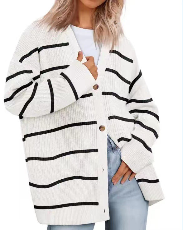 Emma | Stribet Plus Size Cardigan til Kvinder