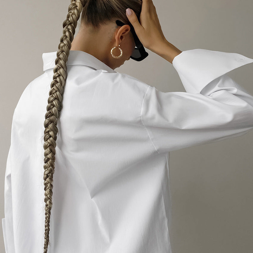 Bomuldsblanding Langærmet Skjorte til Kvinder