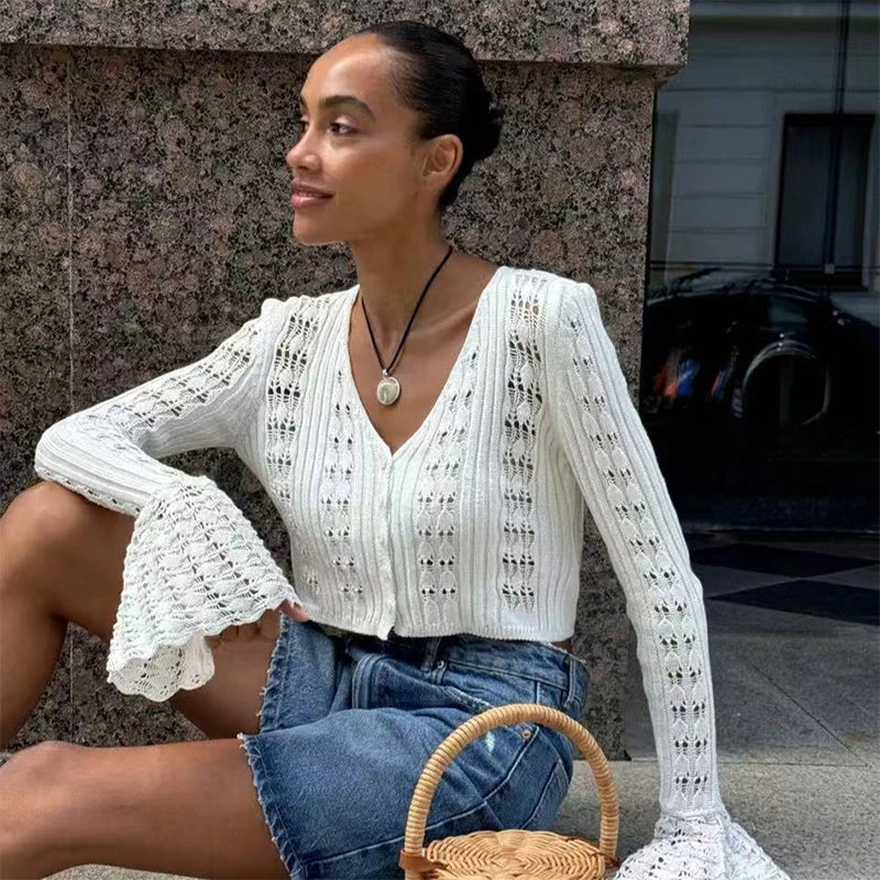 Liva | Dame Hæklet Strikcardigan med Knapper