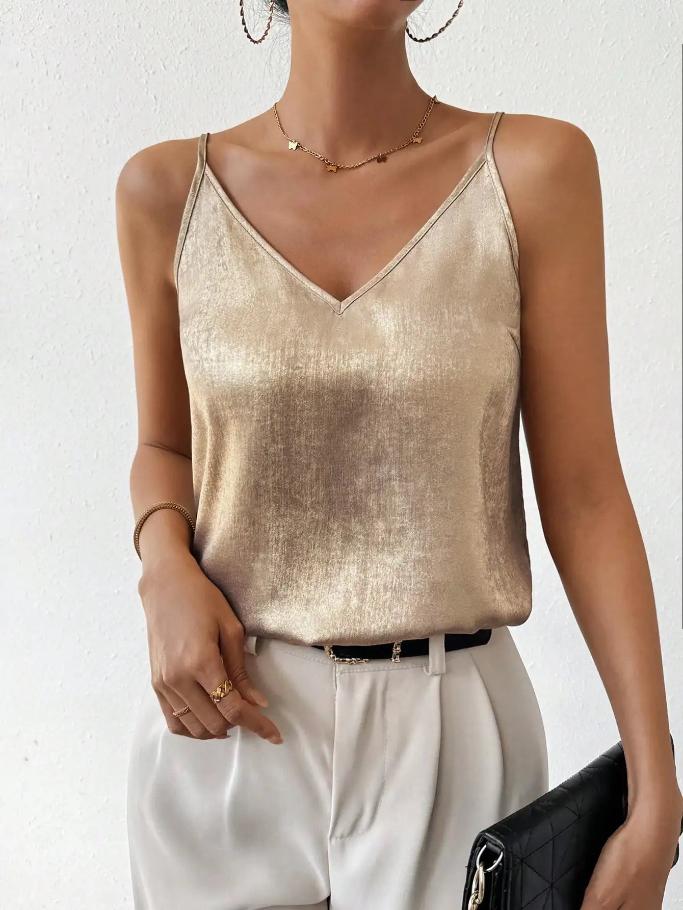 Ida | Kvindernes Metallic V-hals Cami Top