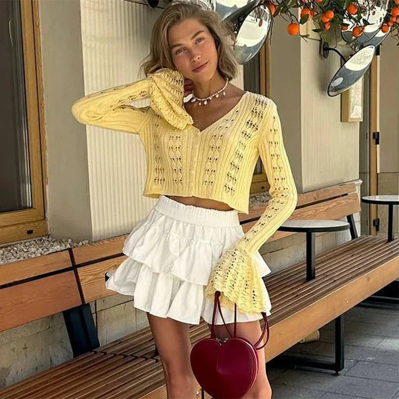 Liva | Dame Hæklet Strikcardigan med Knapper