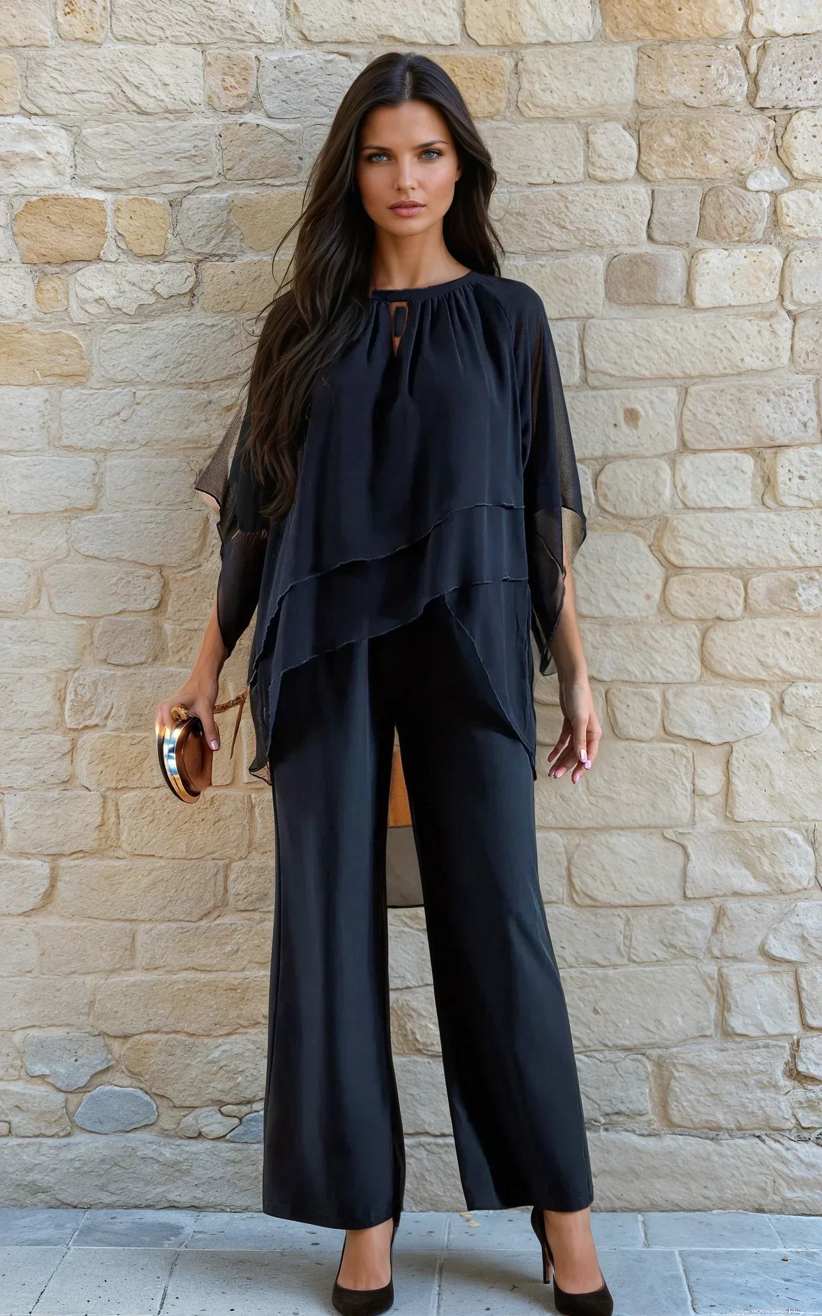 Karla | Urban Sæt med Rund Hals i Let Chiffon