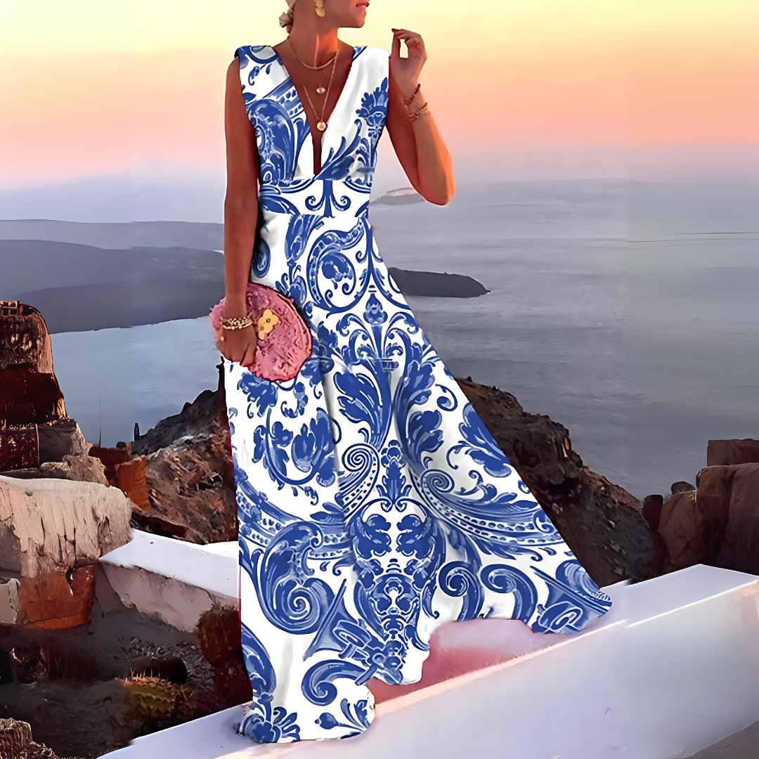 Ærmeløs kjole med elegant print til kvinder