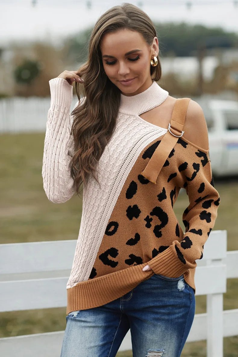 Mette | Vinter Chic Leopard Sweater med Én Skulder