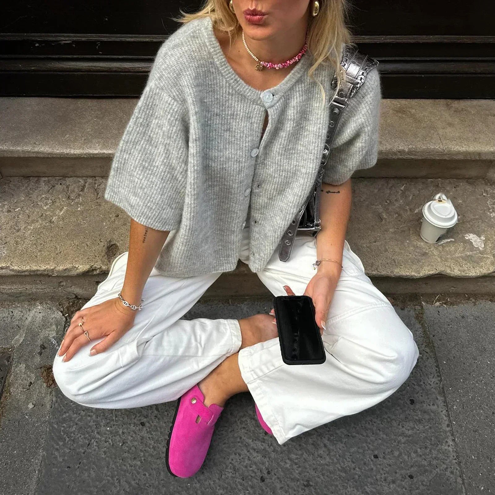 Elegant kortærmet cardigan til damer