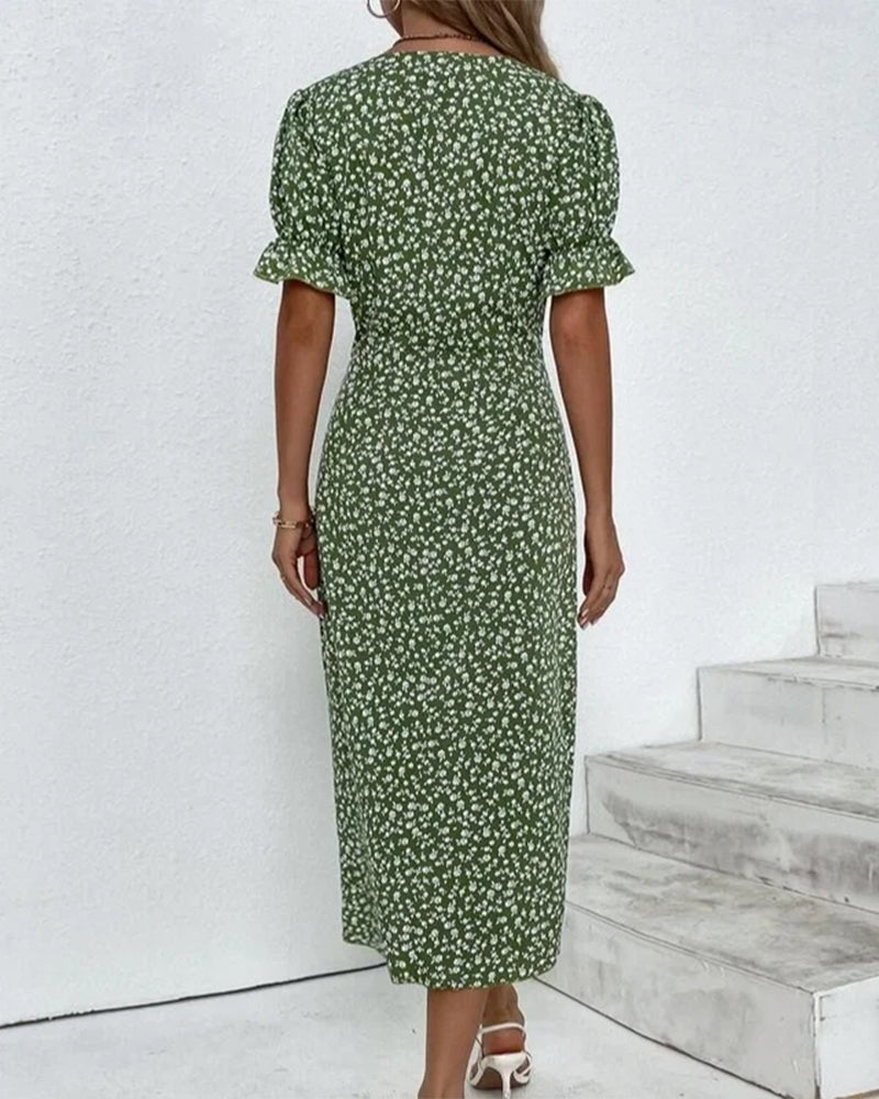 Rosa | Elegant Kjole med Blomsterprint og V-hals