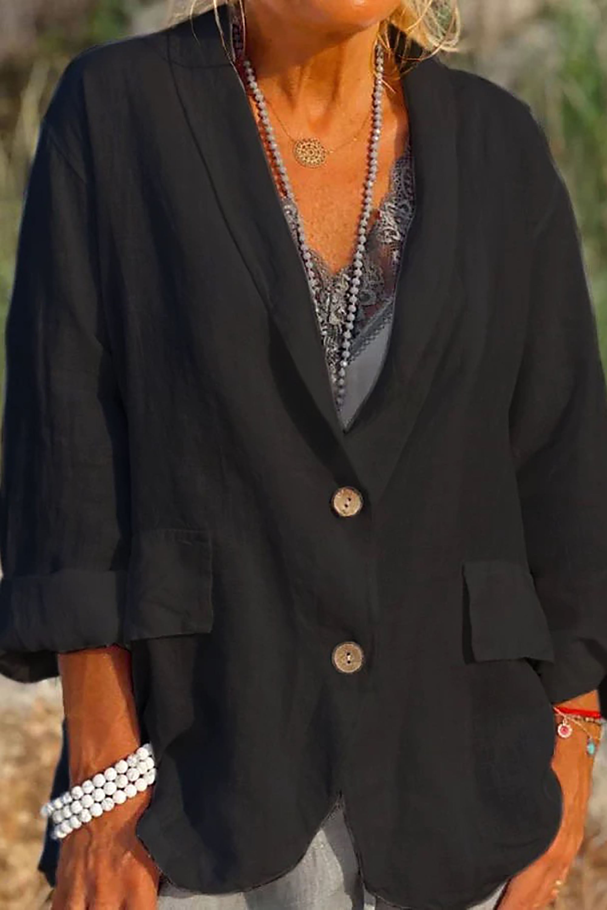 Linnedamejakke med Knapper til Forår