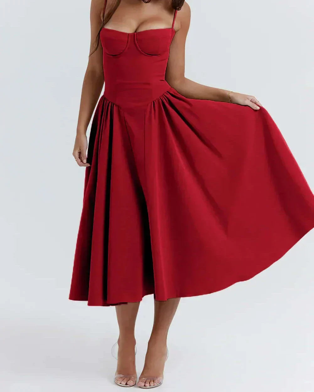 Ærmeløs Midi Kjole med Korsetpasform til Kvinder