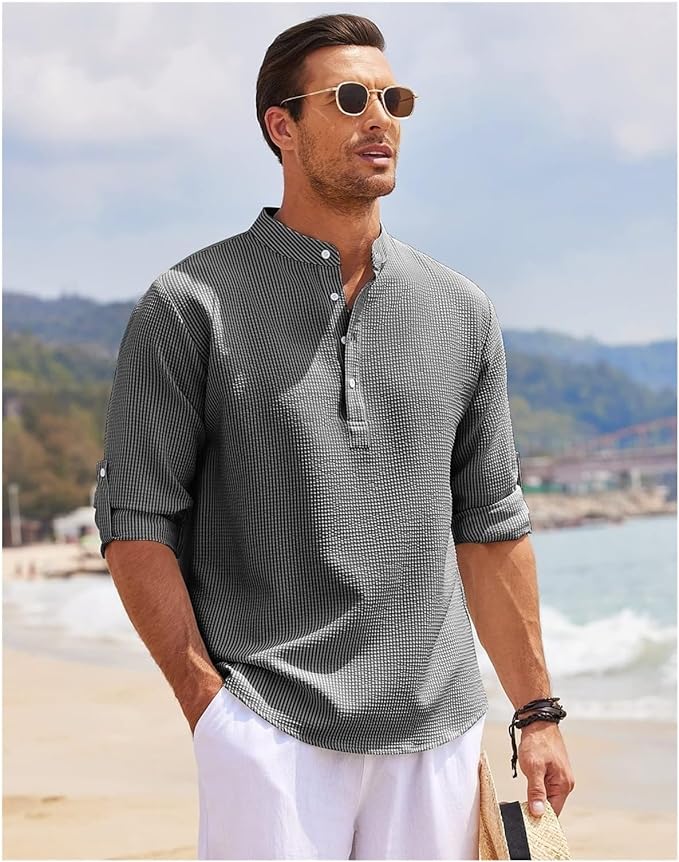 Herre Sommer Casual Struktur Henley Skjorte