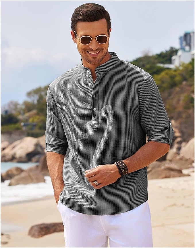 Herre Sommer Casual Struktur Henley Skjorte