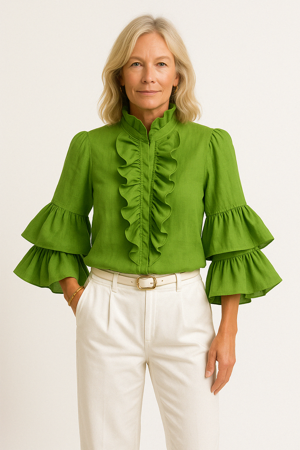 Kvinders bluse med stilfulde flæseærmer