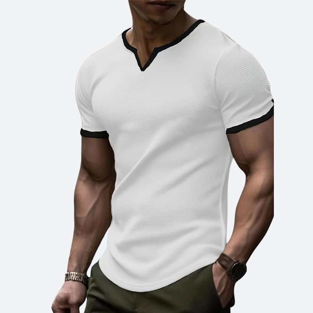 V-Hals T-shirt i Waffle-Strik