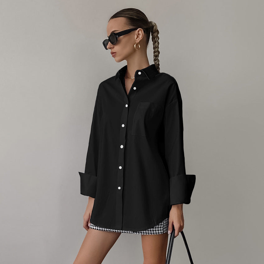 Bomuldsblanding Langærmet Skjorte til Kvinder