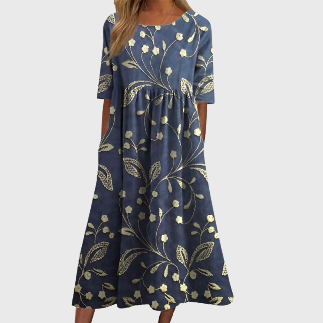 Amanda™ | Stilfuld Blomstret Midi Kjole