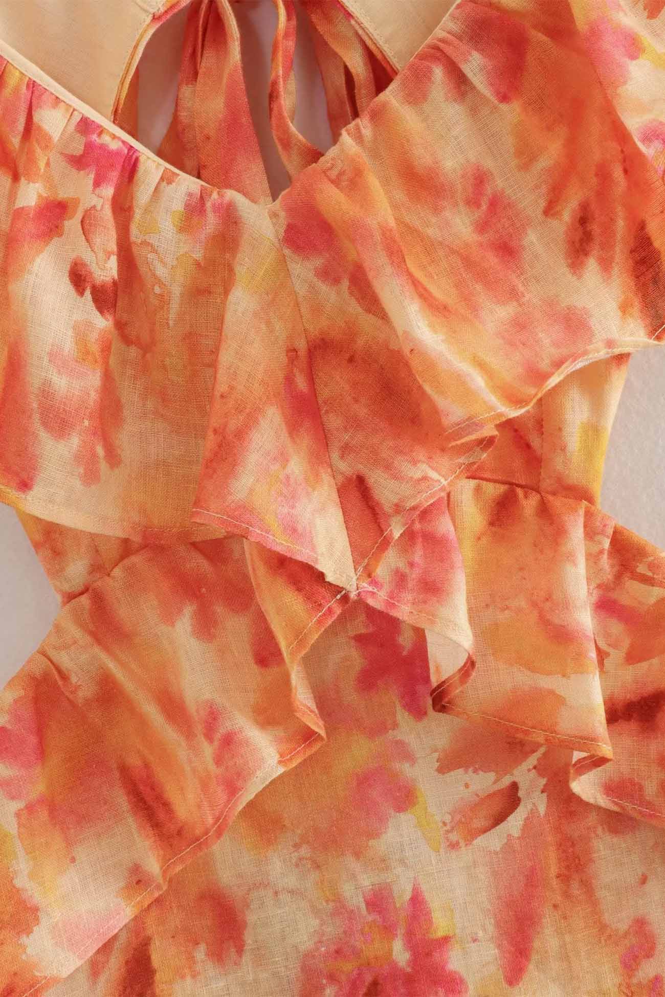 Emma | Ærmeløs Lang Kjole med Flæser