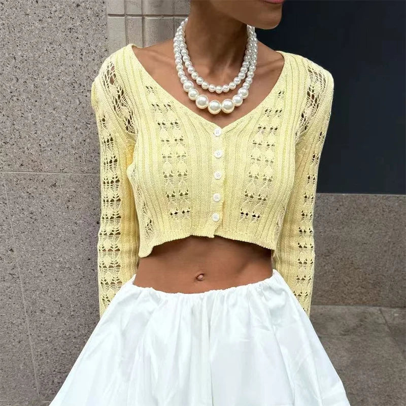 Liva | Dame Hæklet Strikcardigan med Knapper