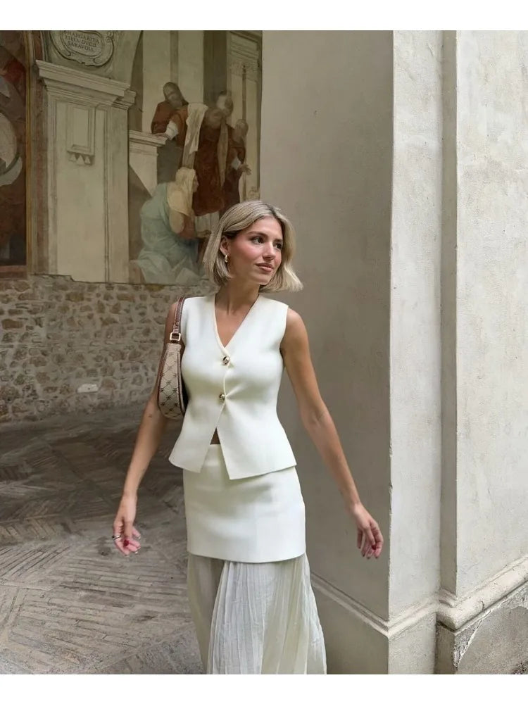 Josefine | Kvinders Ærmeløs Strikvest med Knapper