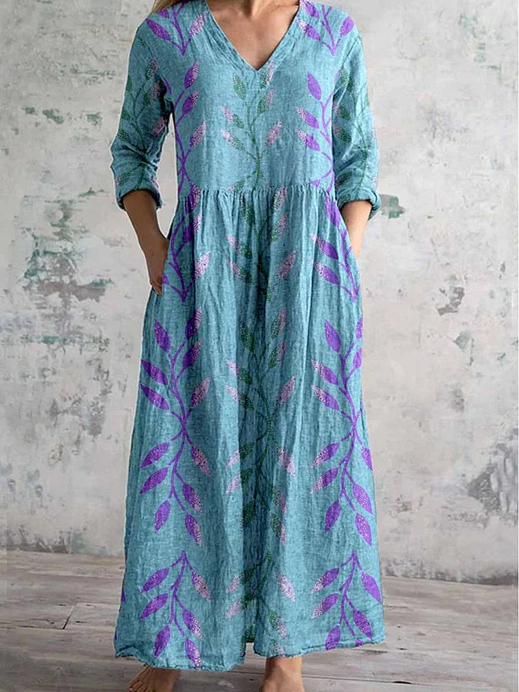 Freja | V-Hals Kjole i Bomuld og Linned