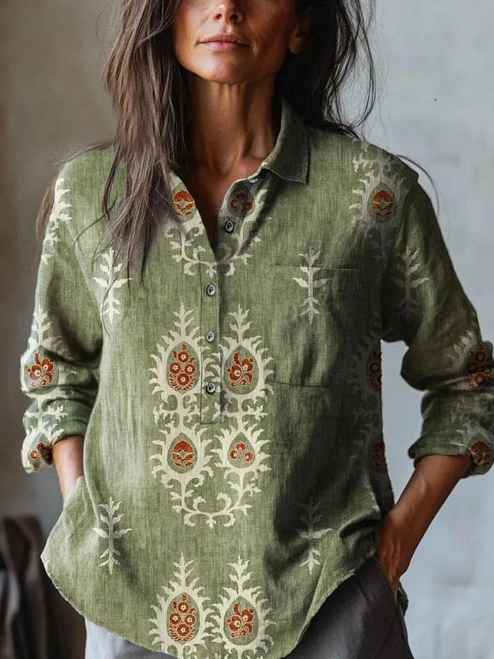 Etnisk Blomstret Skjorte i Linned