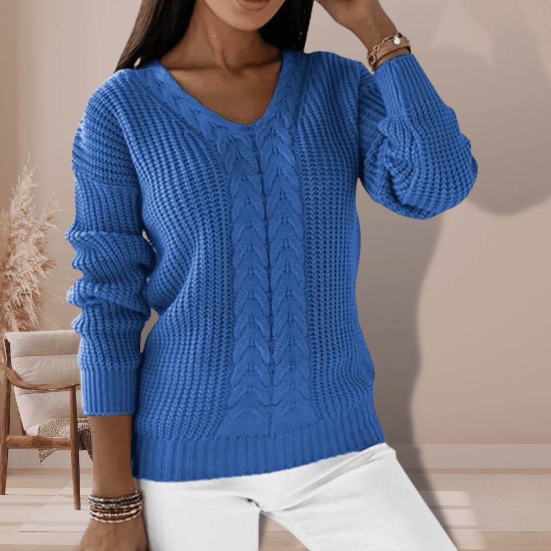 Louise | Vinterklar V-Hals Kabelstrik Sweater