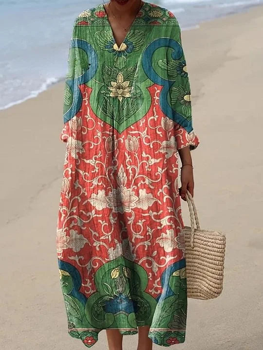 Mira | Vintage Kjole med Kunstnerisk Blomstertryk