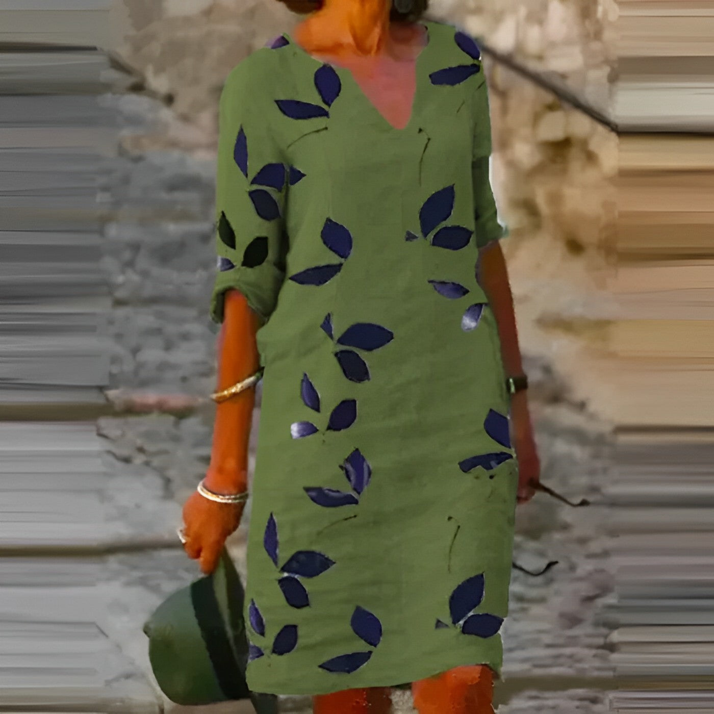 Sommerkjole med Bladmotiv til Kvinder