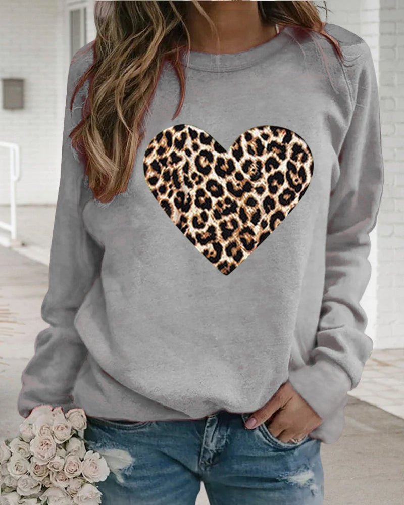 Helle | Vinter Leopard Hjerteprint Dame Sweatshirt