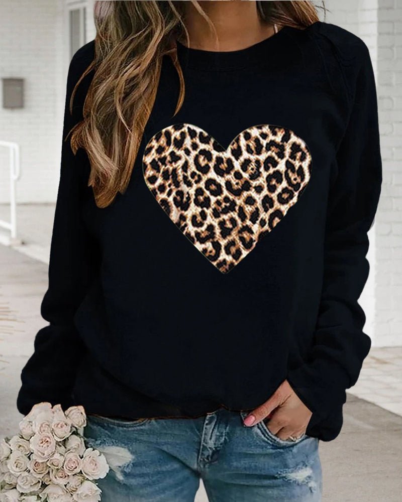Helle | Vinter Leopard Hjerteprint Dame Sweatshirt