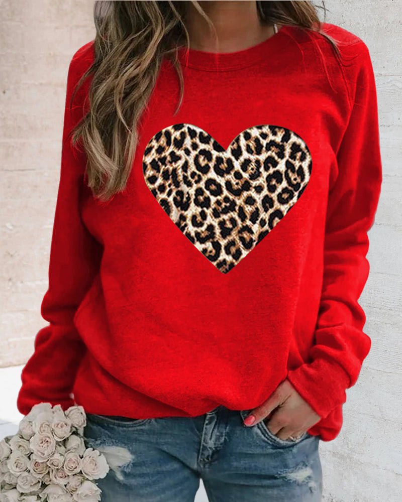 Helle | Vinter Leopard Hjerteprint Dame Sweatshirt